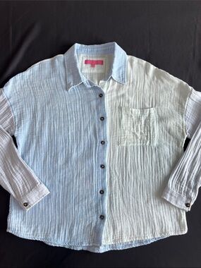 Simply Southern Color block Light Blue and White button down shirt